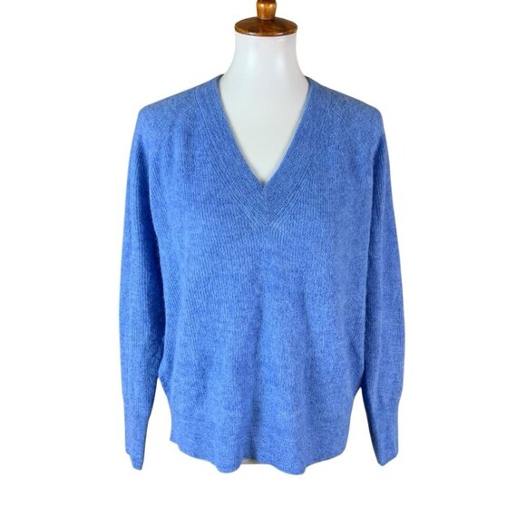 Madewell Blue V-Neck Alpaca Sweater - Picture 1 of 7